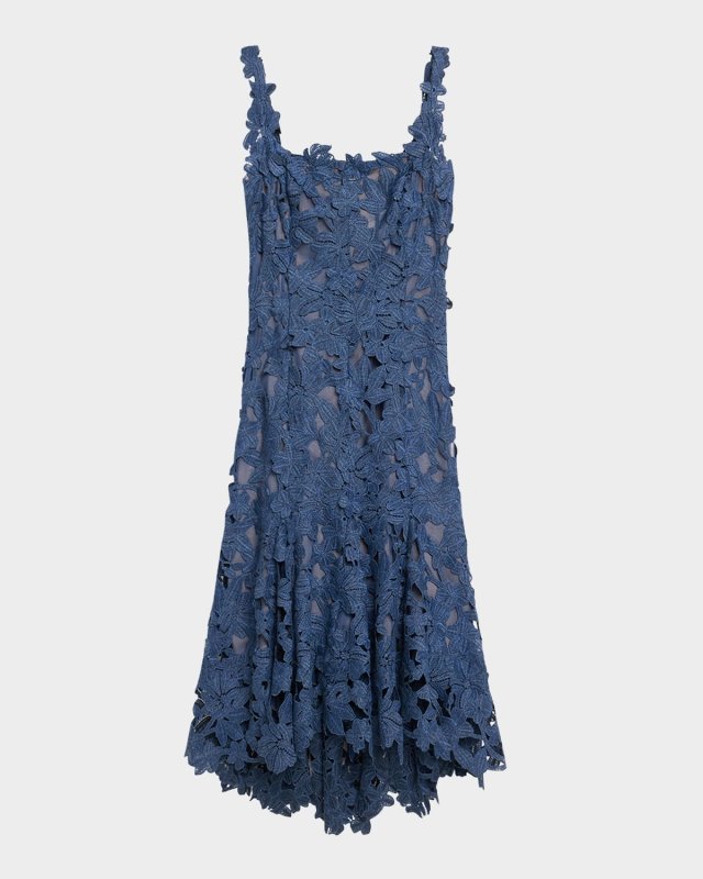 Guipure Asymmetric Trumpet Midi Day Dress